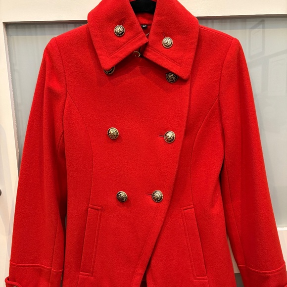 S Guess Red Orange Military Style Winter Coat - Picture 2 of 5